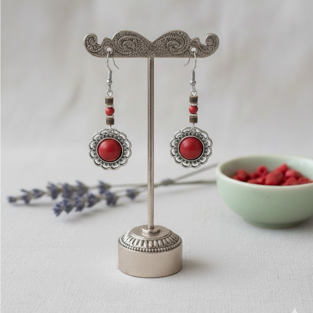 Desert Bliss Red and Silver Dangle Earrings